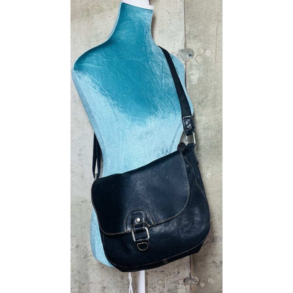 Jack Georges VTG Voyager Crossbody Bag Black Messenger Leather Distressed - Picture 7 of 16